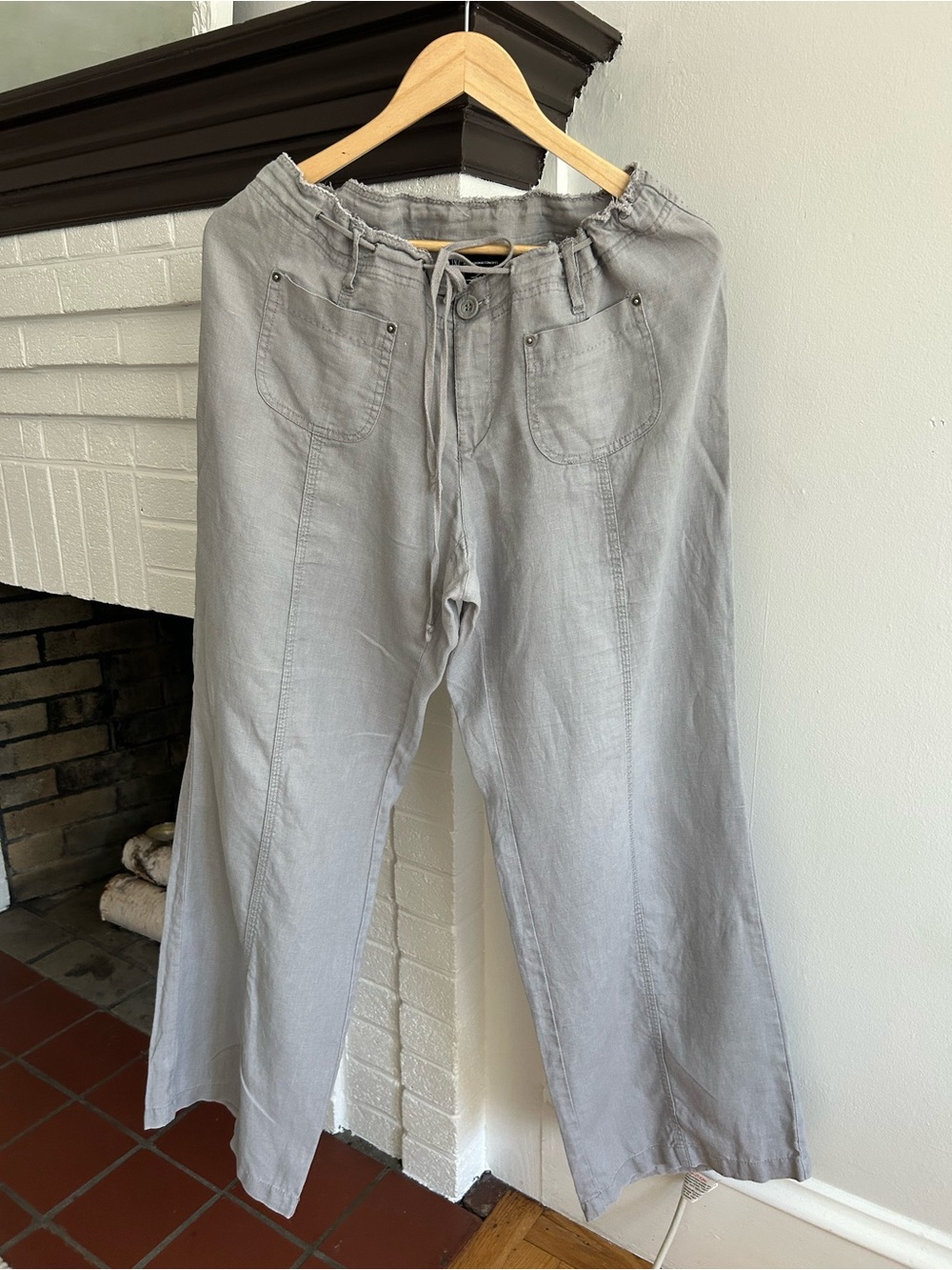 INC International Concepts Linen Light Gray Wide-Leg Drawstring Pants